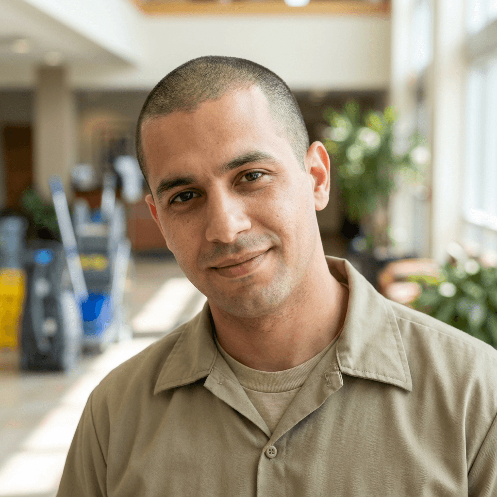 Male warehouse coordinator in his mid 40s, South Asian, practical and approachable style suitable for distribution work